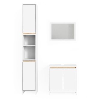 Vicco Conjunto De Muebles De Ba&ntilde;o Emma, Blanco/sonoma, 3 Partes, Con Mueble Alto