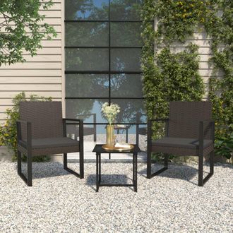 vidaXL Set De Muebles De Jard&iacute;n 3 Pzas Y Cojines Rat&aacute;n Sint&eacute;tico Negro Vidaxl