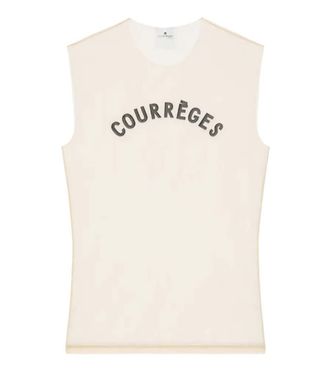 Courr&egrave;ges Light Brown Logo Round Neck Top