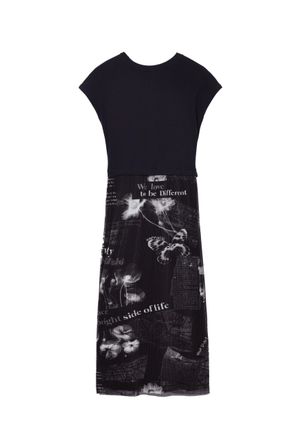 Desigual Womens Midi Dress with Text, Black, XS