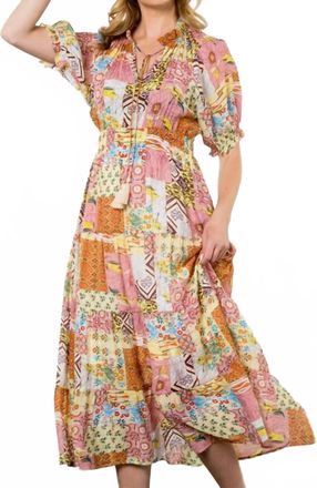 THML Clothing Floral Quilted Pattern Midi Dress In Cream