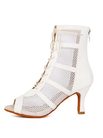 Miyoopark Dance Practice Shoes for Women Mesh Ballroom Sandals Party Prom Ankle Booties L446 White Synthetic 7.5cm Heel UK 5.5