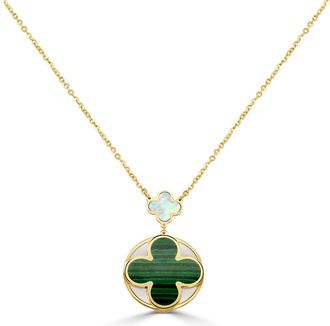 Italian Gold, Inc 14K Yellow Gold Clover Necklace - Malachite & Mother of Pearl