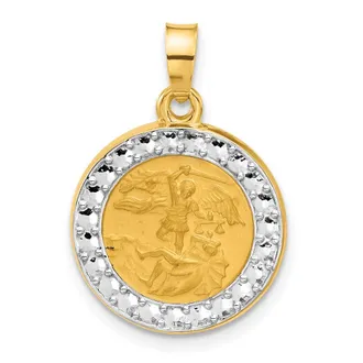 Diamond2Deal 14k Yellow Gold with White Rhodium Hollow St. Michael Medal