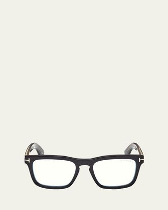 Tom Ford Mens Icon Square Acetate Blue Block Optical Glasses with Clip-On Sunglasses