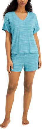 Alfani V-Neck Shirt & Shorts 2-Piece Set In Green Blue Space Dye