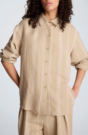 Kenneth Cole Stripe Button-Up Boyfriend Shirt in Tlesstaup/Wht at Nordstrom, Size X-Small