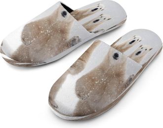 Generic Two Polarbears Funny Mens Cozy Memory Foam Slippers Warm Cotton House Shoes Comfy Slipper for Indoor Outdoor