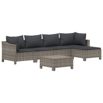 vidaXL Set De Muebles De Jard&iacute;n 6 Pzas Y Cojines Rat&aacute;n Sint&eacute;tico Gris Vidaxl