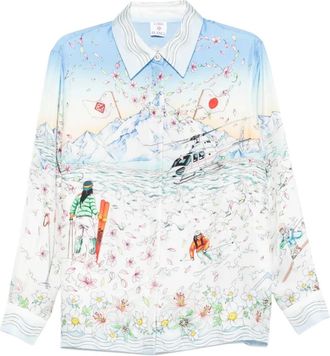 Casablanca floral-print ski-scene shirt - White