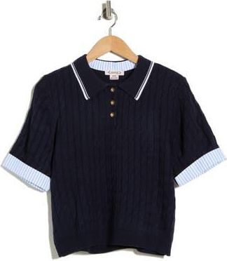 Nanette Lepore Stripe Cable Knit Polo Sweater in Nanette Navy/White at Nordstrom Rack, Size X-Large