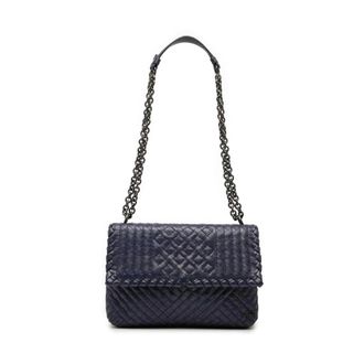 Bottega Veneta Pre-owned Shoulder Bags, female, Blue, Size: ONE SIZE Pre-owned Woven Flap Shoulder Bag