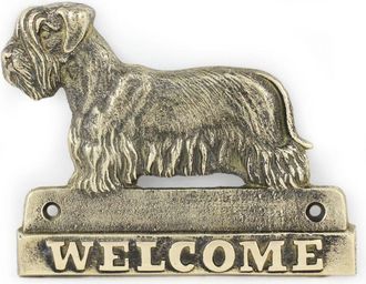 OEM Terrier Checo, Cesky Terrier: Placa De Bienvenida De Lat&oacute;n Con Un Perro, Placa De Bienvenida &Uacute;nica Con La Inscripci&oacute;n Welcome De Art-dog