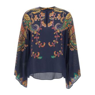 Etro Etro, Blouses, female, Multicolor, Size: S Silk Blouse With Placed Floral Paisley Print