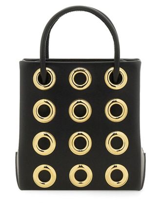 Moschino Structured Black Leather Bag With Gold Grommet Details