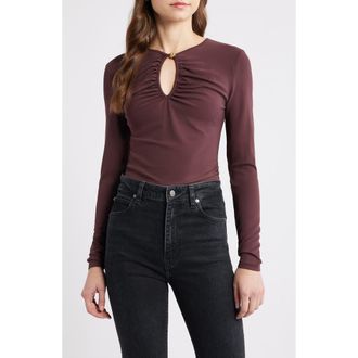 Frame Denim The Keyhole Long Sleeve Top in Cabernet at Nordstrom Rack, Size X-Large