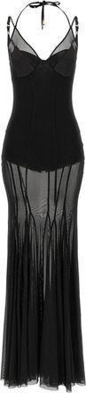 Elisabetta Franchi Black Transparent Halter Neck Maxi Dress