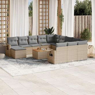 vidaXL Juego De Sof&aacute;s Jard&iacute;n Con Cojines Beige Mezcla 13 Pzas Rat&aacute;n Pe Vidaxl