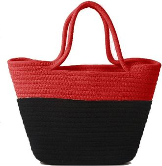 Generic Women Tote Bag, Large Weave Wrist Bag, Large Capacity Shoulder Handbag Bucket Bag for Travel Shopping Outdoor(red)