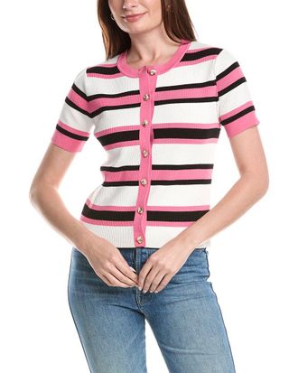 T Tahari Rib Striped Button Front Top