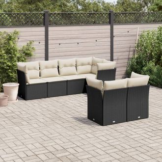 vidaXL Set De Comedor De Jard&iacute;n 7 Pzas Y Cojines Rat&aacute;n Sint&eacute;tico Negro Vidaxl