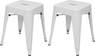Hhg Nunca Usado] Juego De 2 Taburetes Hhg 804, Taburete De Metal Asiento Taburete, Metal Dise&ntilde;o Industrial Apilable, Blanco