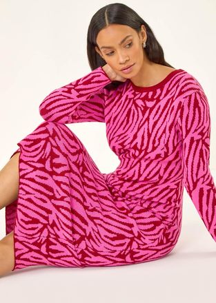 DUSK Animal Print Knit Midi Dress