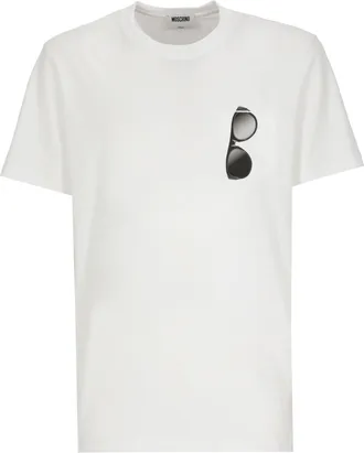 Moschino White Sunglasses Print Chest Pocket Cotton T-Shirt