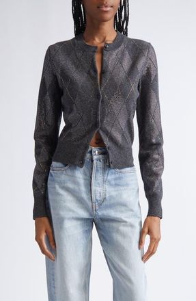 Alexander Wang Hotfix Crystal Argyle Crop Wool Blend Cardigan in Graphite at Nordstrom, Size X-Large