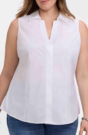 Foxcroft Taylor Non-Iron Sleeveless Button-Up Shirt in White at Nordstrom, Size 14W