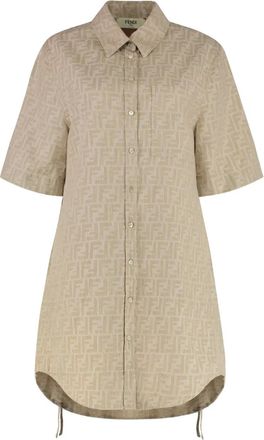 Fendi ff-motif pocket drawstring dress - women - Cotton/Linen/Flax - 40 - Neutrals