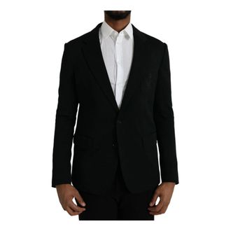 Dolce & Gabbana Blazers, male, Black, L, Black Wool Notch Coat Blazer