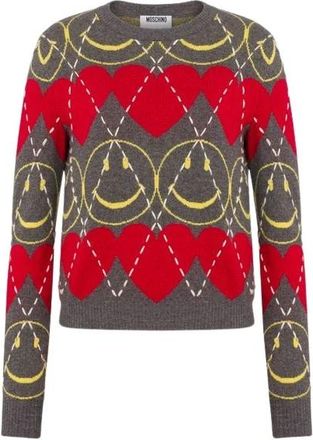 Moschino Wool blend pullover Smiley - Dames - Ronde hals truien - Veelkleurig - XS - Wol - Truien & Vesten