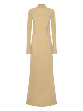Taller Marmo Ziegfeld verfraaide maxi-jurk met hoge hals - Beige