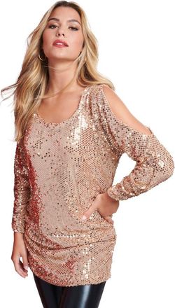 Roaman's Cold-Shoulder Sequin Tunic in Sparkling Champagne at Nordstrom, Size 16