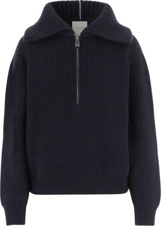 Malo Ribbed cashmere Jumper with half zip - female - Malo - Cashmere Knitwear - Blue - S - Knitwear
