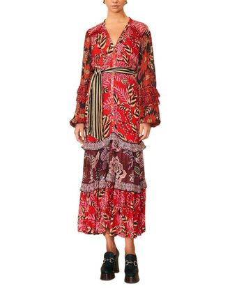 Farm Rio Farm Rio Mixed Floral Prints Long Sleeve Maxi Dress