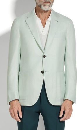 Ermenegildo Zegna Check Cashmere, Silk & Linen Sport Coat in Aqua Green at Nordstrom, Size 36 Us