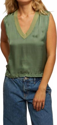 perfectwhitetee Celina Satin V Neck Tank In Aloe