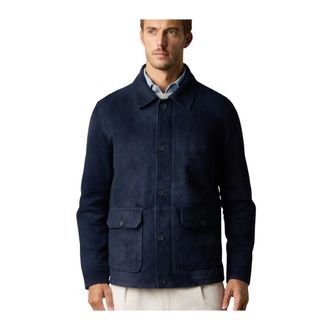 Brooks Brothers Suede Overshirt Jacket - Heren - Leren en Su&egrave;de Jassen - Blauw - XL - Leer - Jassen