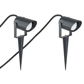 Beliani Conjunto De 2 Focos Con Piqueta Led Para Exterior Modernos Con Fijaci&oacute;n Al Suelo De Aluminio Para Jard&iacute;n Negro Lussa