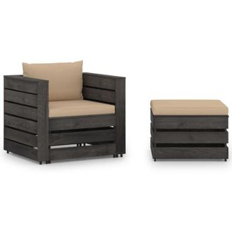 vidaXL Muebles De Jard&iacute;n 2 Pzas Con Cojines Gris Madera Impregnada Vidaxl
