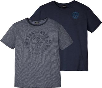 Bonprix T-Shirt BONPRIX, Herren, Gr. 68/70 (4XL), blau (dunkelblau, wei&szlig; meliert, dunkelblau), Obermaterial: 100% Baumwolle, regular fit, Shirts T-Shirt, Regu