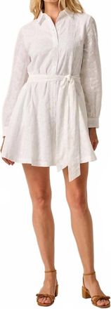 Johnnie-O Jenna Embroidered Flared Shirt Dress In White