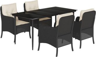 vidaXL 5 Piece Garden Dining Set with Cushions Black Poly Rattan vidaXL