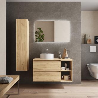 Cygnus Bath Mueble Ba&ntilde;o Bequia 100 Cm Y Coqueta Roble Con Lavabo