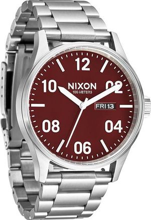 Nixon Sentry Stainless Steel Mens Watches Silver/Cranberry, Stainless Steel/Steel