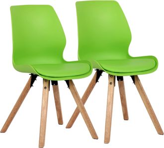Clp Clp - Set De 2 Sillas De Comedor Luna Con Base De Madera Verde Pl&aacute;stico