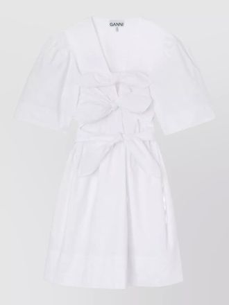 Ganni organic cotton knot-detail v-neck short-sleeve mini dress