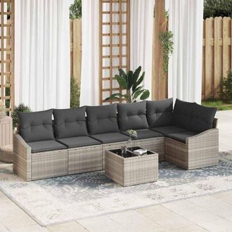 vidaXL Conjunto De Sof&aacute; De Jard&iacute;n 7 Pcs Gris Claro Polirat&aacute;n Vidaxl